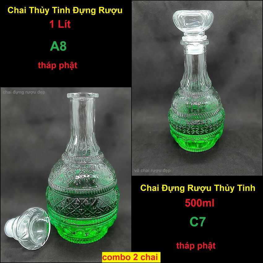 Chai Thủy Tinh Đựng Rượu  cao cấp mẫu tháp phật - Bộ Vỏ Chai Rượu Đẹp