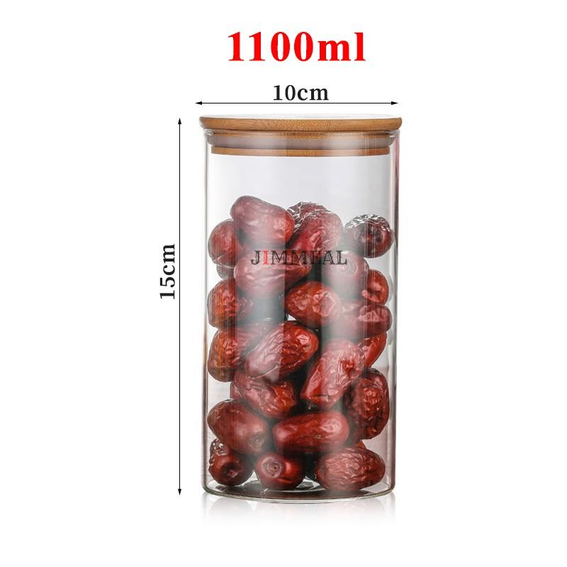 Hộp Thủy Tinh, Lọ Thủy Tinh, Hũ Thủy Tinh Nắp Gỗ  350ml 500ml 750ml 1000ml 1200ml 1600ml