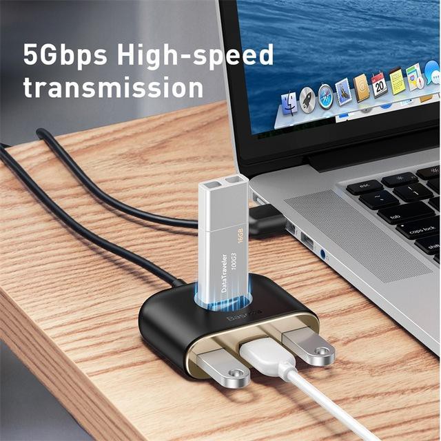 Bộ Chia HUB Ra 4 Cổng USB 3.0 Chuyển Đổi Từ Type C Ra 4 Cổng USB Hoặc Từ USB Ra 4 Cổng USB - Hàng Chính Hãng Baseus