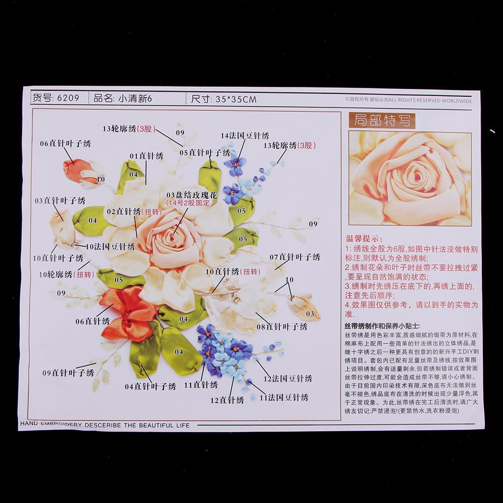 2pcs Ribbon Embroidery Kits DIY Flower Painting Kit Stamped Cross Stitch