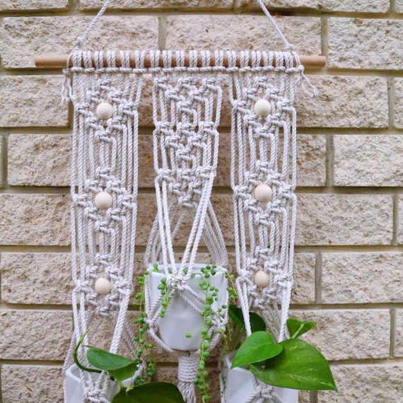 03 Giỏ Treo Hoa, Chậu Cây Trang Trí Treo Tường Nghệ Thuật Tết Dây Thủ Công Macrame. Trang Trí Nhà Cửa, Quán Cafe, Homestay. GHT03