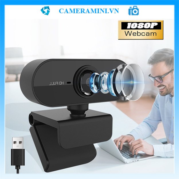 Webcam máy tính fullHD 1080p sắc nét, có mic thu âm hỗ trợ học online, livestream giảng bài. Có kẹp, cổng usb