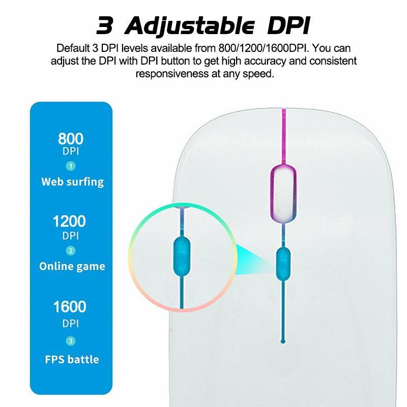 Chuột Bluetooth Không Dây 2.4GHz + 5.0 / Quang Học Có Đèn led Cho PC / Laptop