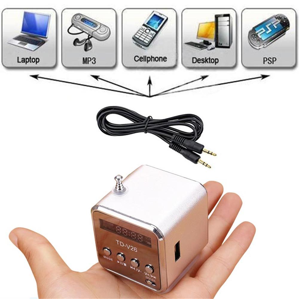 Di Động Hợp Kim Nhôm USB Mini HIFI Stereo Siêu Bass Loa Nghe Nhạc MP3/4 Đài FM Hỗ Trợ Đầu Thu Thẻ Micro TF Color: Red