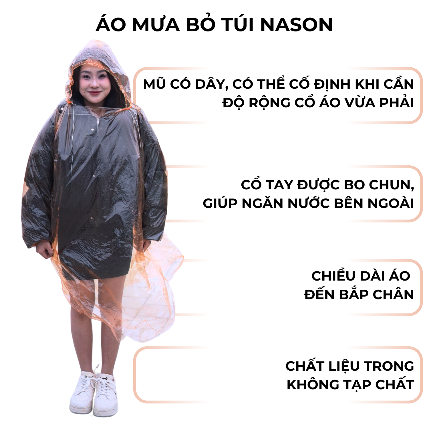 Áo mưa bỏ túi Nason tiện lợi, nhỏ gọn, dễ dàng mang theo, mỏng nhẹ, chống thấm nước - Hàng Chính Hãng