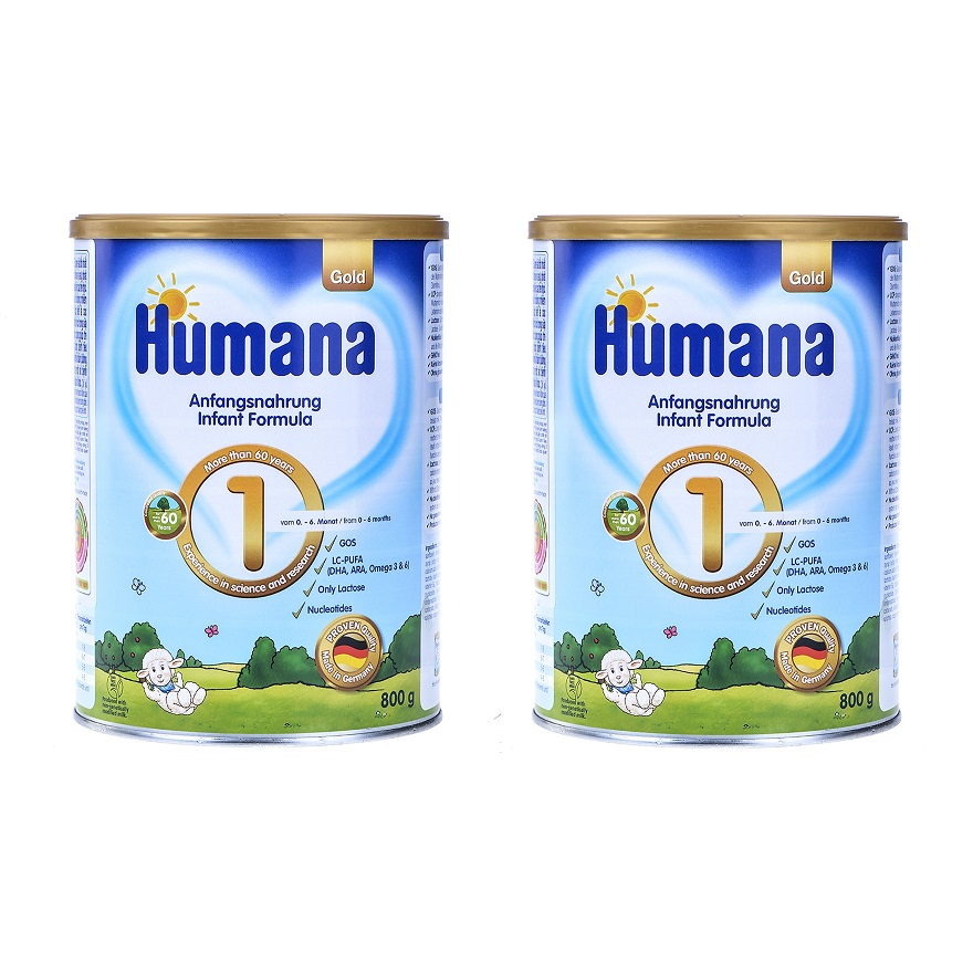 Bộ 2 Lon Sữa Humana Gold 1 (800g) dành cho bé từ 0-6 tháng