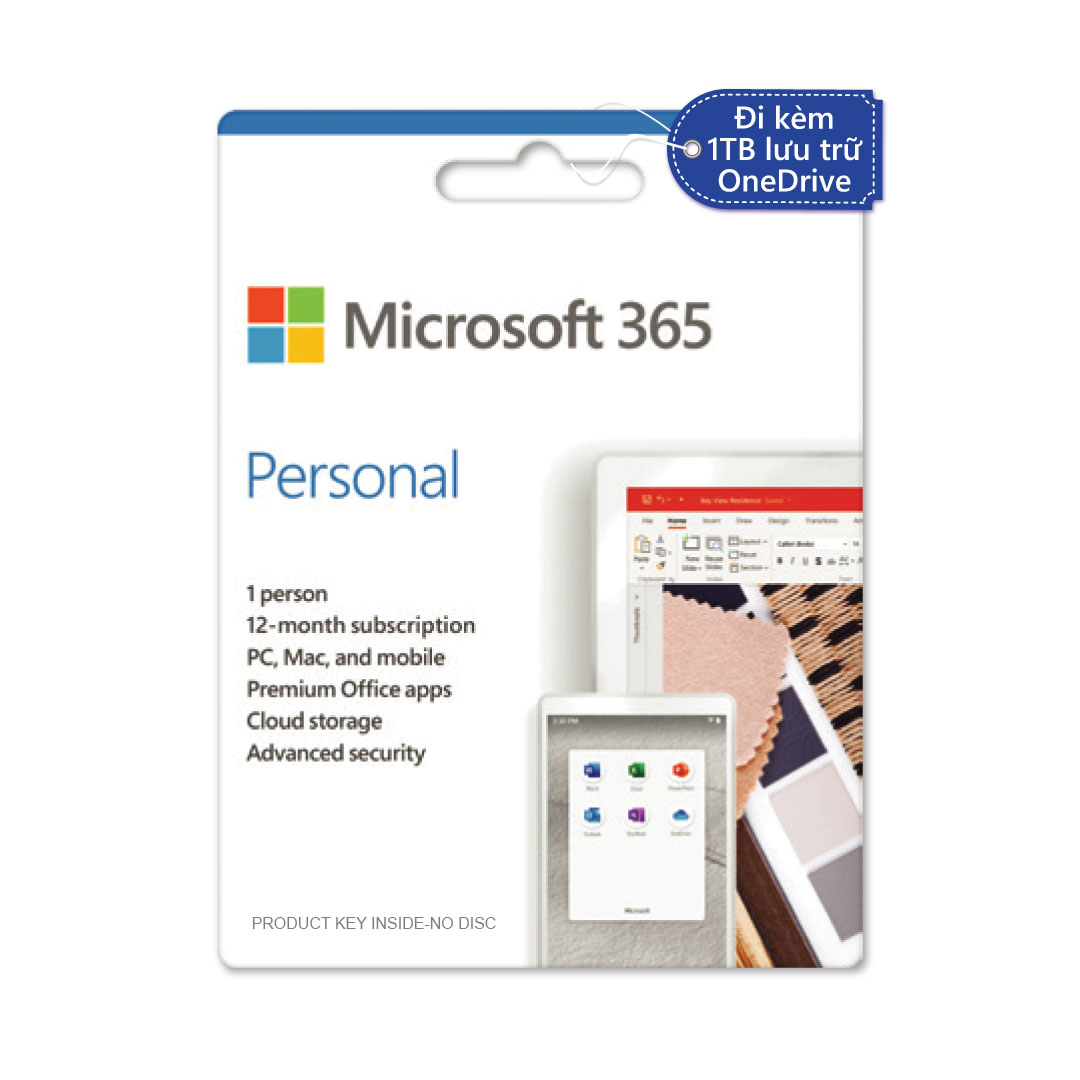 Phần mềm Microsoft 365 Personal English APAC EM Subscr 1YR Medialess P8 (QQ2-01398) / P10 (QQ2-01896) - Hàng Chính Hãng