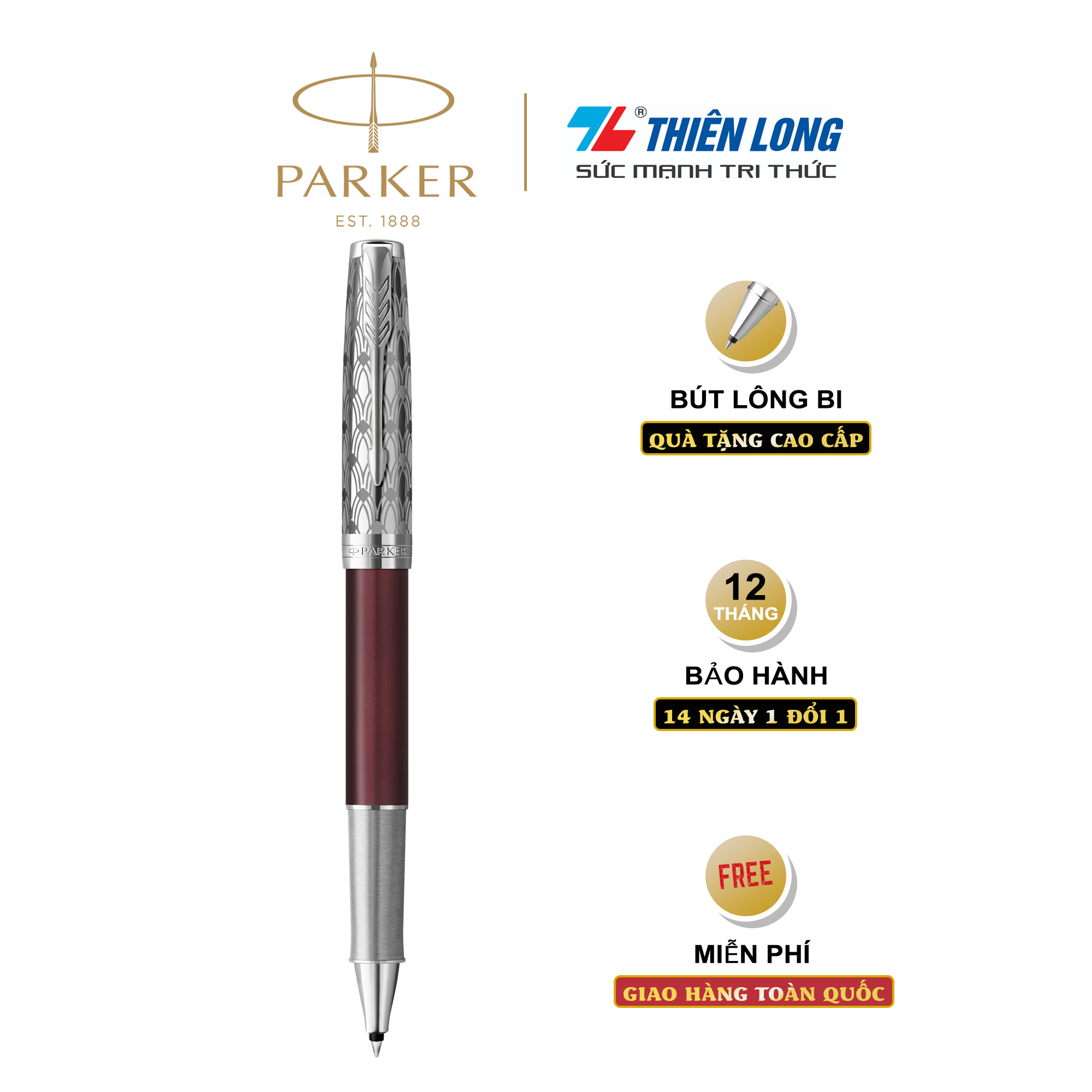 Bút bi cao cấp Parker SON X-M Red CT GB-2119782 - Thép không gỉ