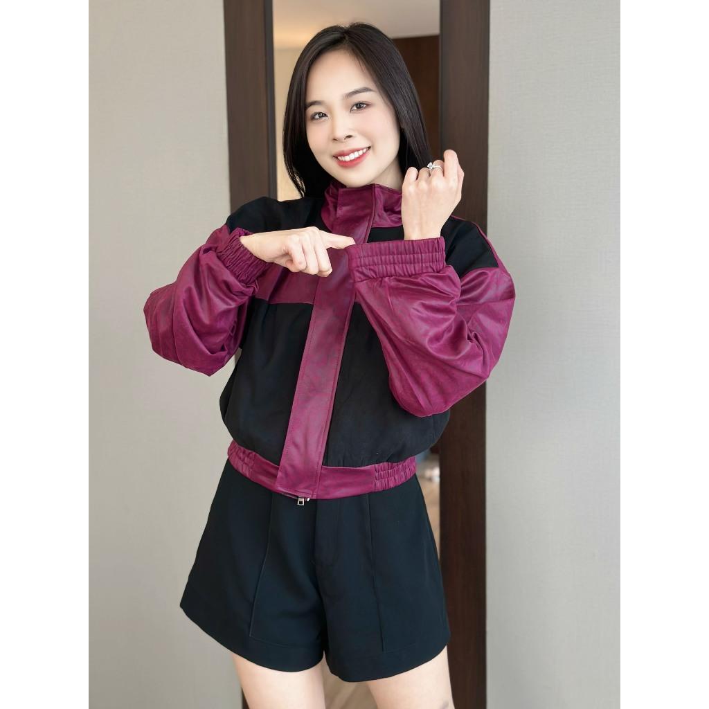 [LZ] Áo khoác da lộn nữ da lộn 2 lớp phối màu đẹp siêu chất-A2156 - Tím