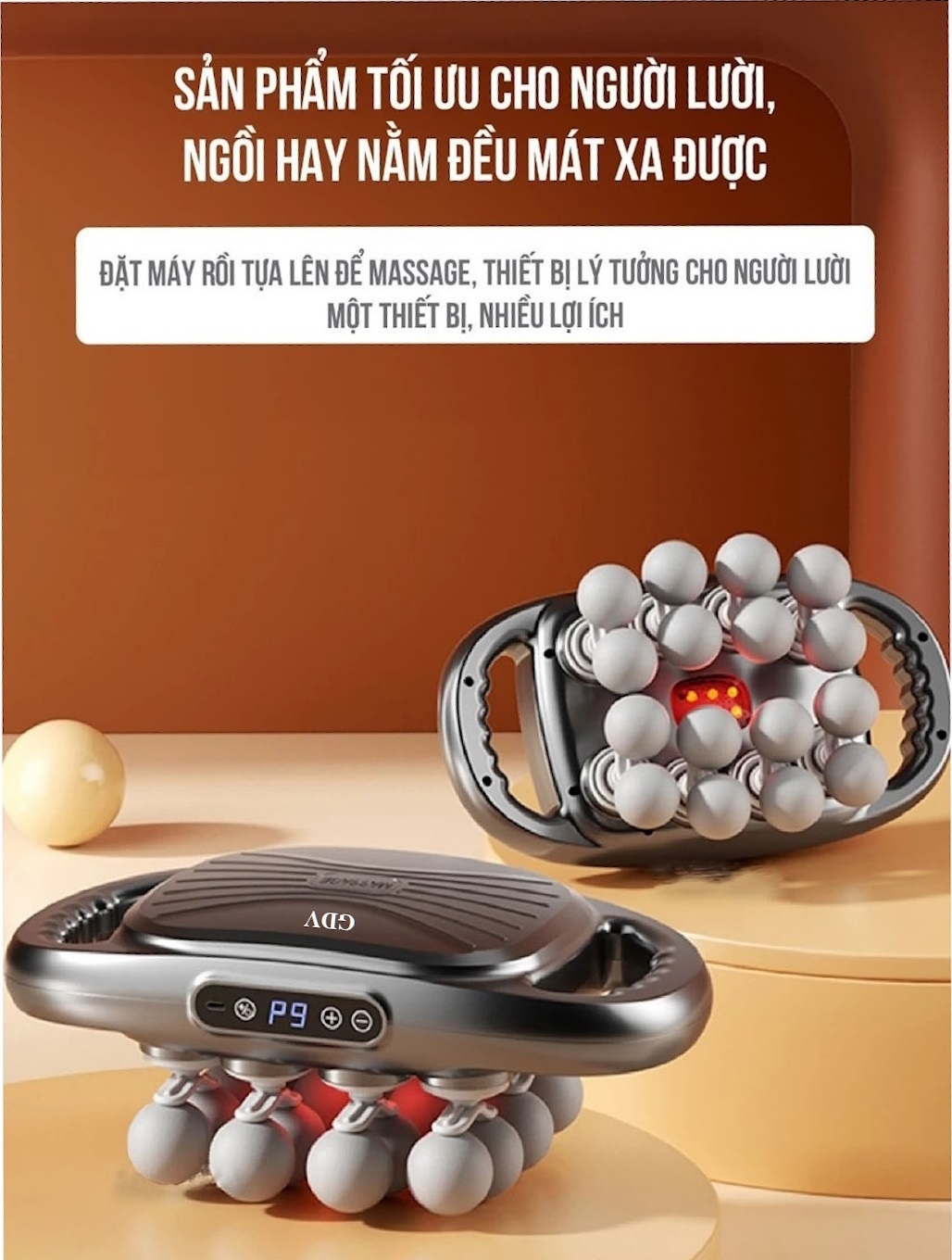 [Tặng củ sạc + cáp sạc] Máy Massage Toàn Thân Cầm Tay 16 Đầu, Máy Mát Xa Đấm Lưng 16 Đầu GDV - Hàng Chính Hãng