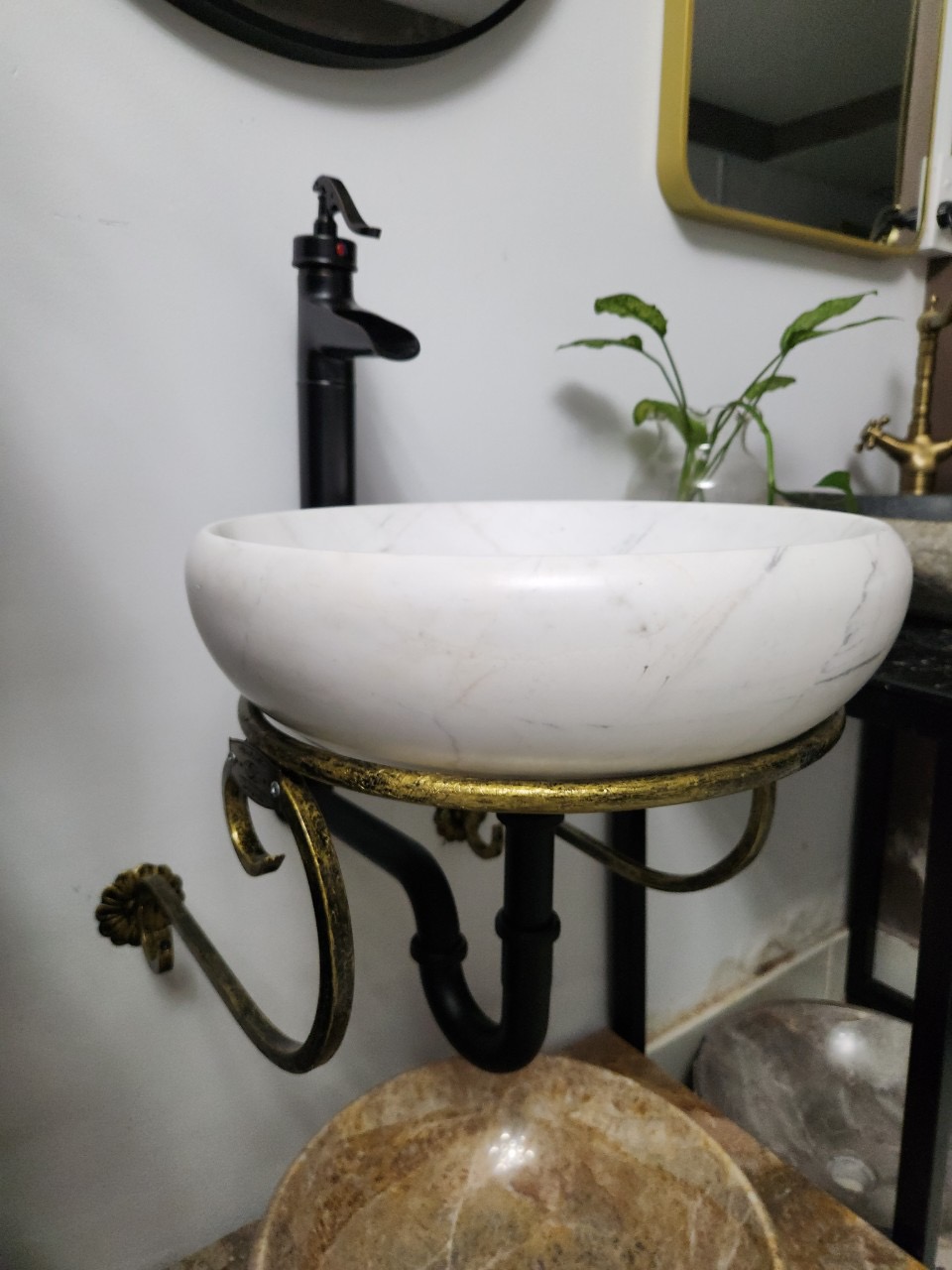 Chậu rửa mặt đá tự nhiên - Lavabo đá trắng Vân mây