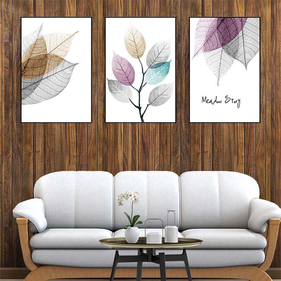 Bộ 3 tranh canvas treo tường Decor Họa tiết lá cây mùa thu thay sắc - DC208