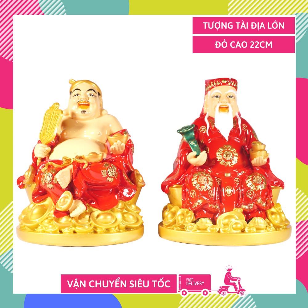 Tượng thờ Thần Tài Thổ Địa lớn vẽ màu áo đỏ - Cao 22cm