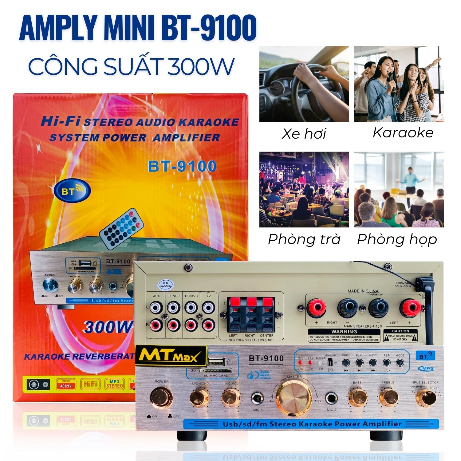 Combo Amply BT9100 Công Suất 300W Và 6 Cặp Loa Treo Tường, Âm Thanh Mini Cho Spa, Quán Cà Phê, Phòng Trà, Phòng Tập Thể Dục, Nhà Trường, Tặng 10M Dây Loa Kết Nối Với Amply, Hàng Nhập Khẩu