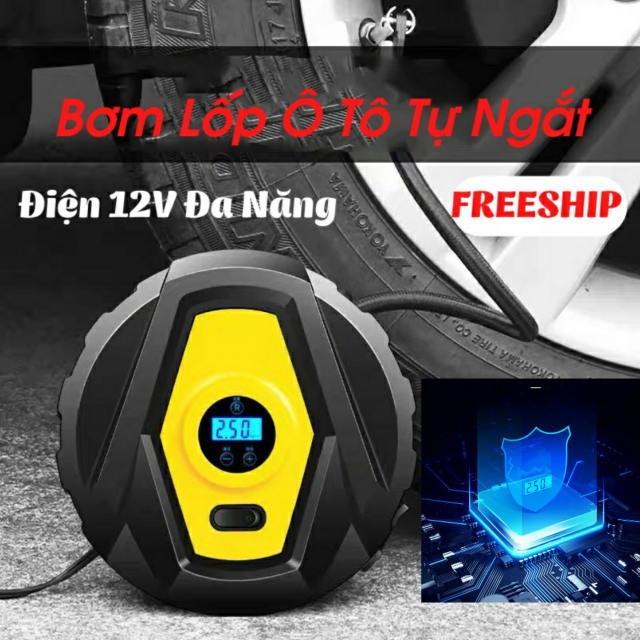 (LOẠI TỐT) Bơm hơi lốp ô tô xe máy điện tử màn hình led thông minh tự ngắt mẫu mới công suất lớn , bơm nhanh