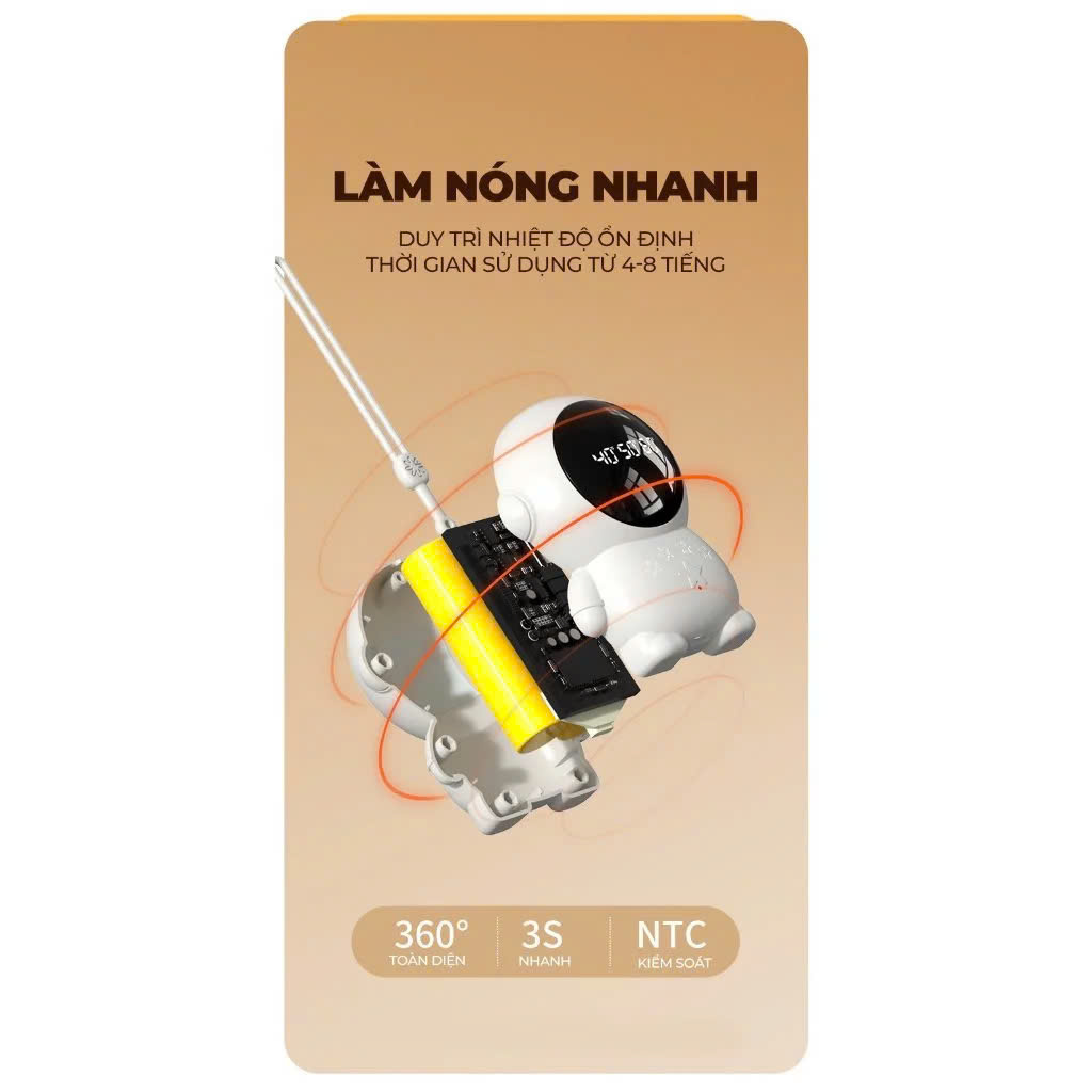 Máy Sưởi Ấm Mini Cầm Tay - Kết Hợp Sạc 1200mAh - Màn Hình Hiển Thị Nhiệt Độ Kỹ Thuật Số Văn Phòng Dã Ngoại Du Lịch Phượt - Hàng Nhập Khẩu