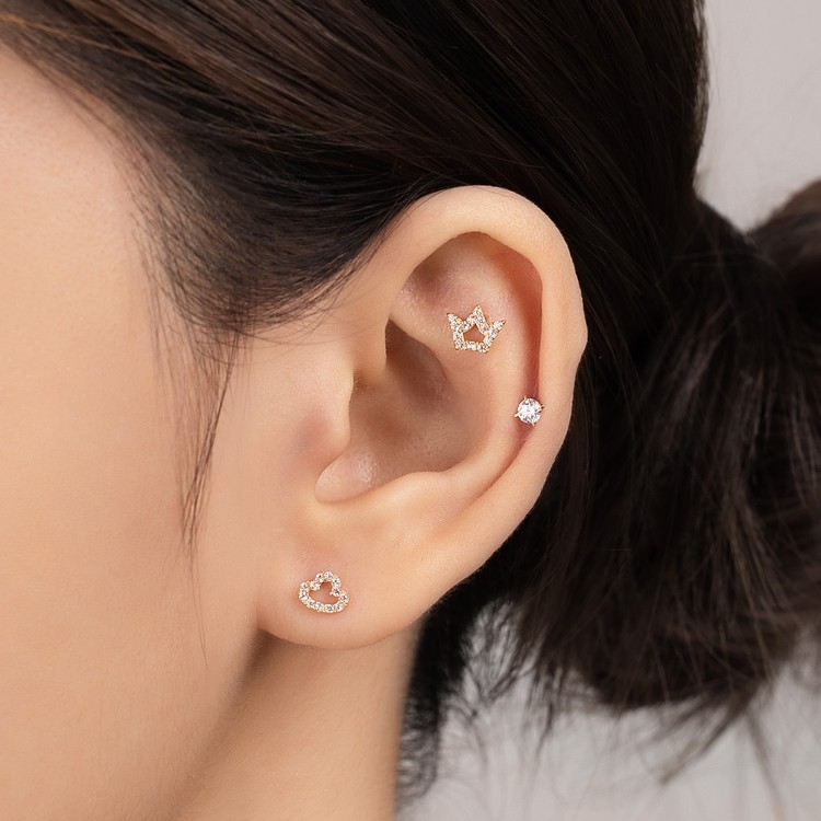 Khuyên Tai Vàng 14KY - Round Cubic Piercing Korean Style - MOON Jewelry