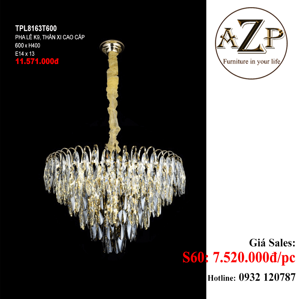 ĐÈN THẢ TRẦN PHA LÊ / ĐÈN THÔNG TẦNG TRANG TRÍ PHÒNG KHÁCH / PHÒNG NGỦ / CẦU THANG / KHÔNG GIAN SANG TRỌNG AZP-8163 phong cách đương đại, hàng nhập khẩu AZP