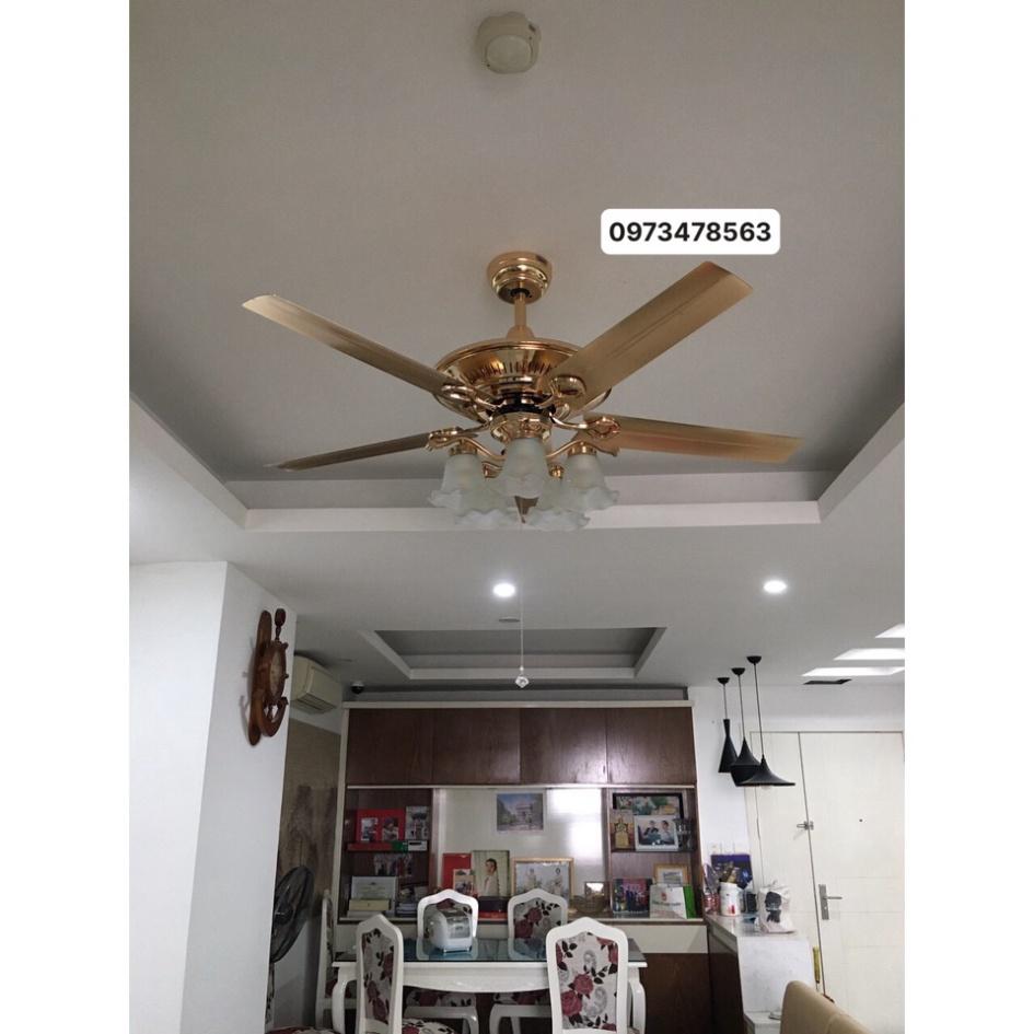 Quạt trần có đèn 5 cánh thép,động cơ DC 6 tốc độ gió,trang trí phòng khách,ngủ,đảo chiều hút ẩm