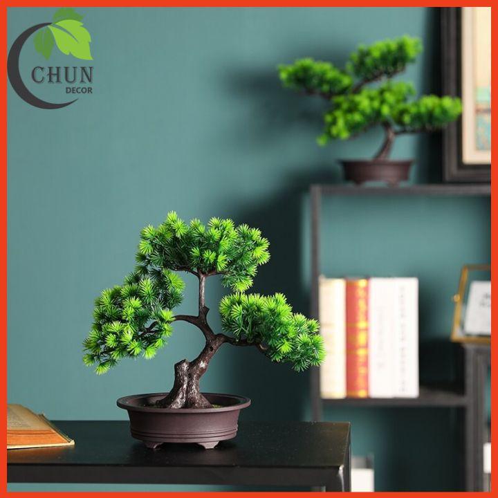 Cây thông giả, chậu cây bonsai cao 19-26cm để bàn, trang trí kệ, bàn làm việc tủ độc đáo