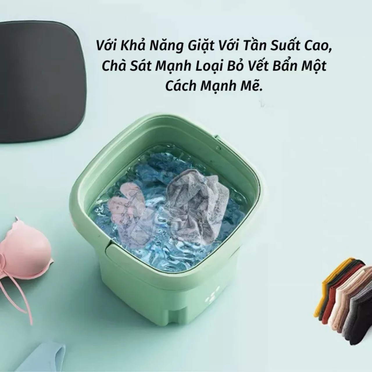 Máy giặt mini tự động, khử khuẩn bằng ánh sáng xanh, giúp quần áo sạch khuẩn