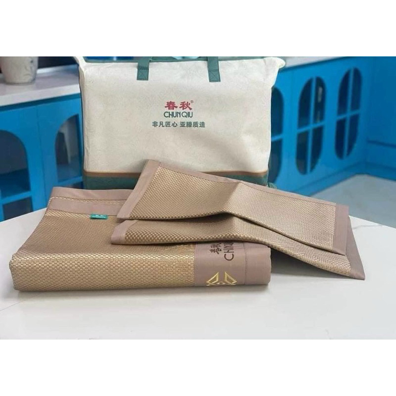 Chiếu lụa tơ tằm, Điều Hòa mát, Chiếu nhập khẩu - kèm 2 vỏ gối, Hàng loại 1