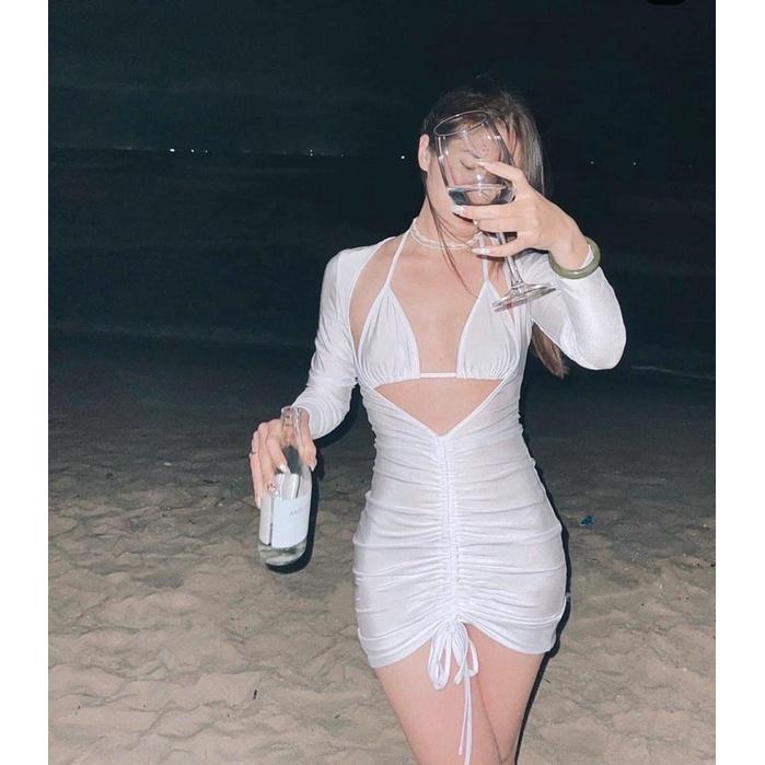 Bikini Set 3 Món Dài Tay, Áo Rút Dây Bụng Hot Trend 2022 (hình thật)