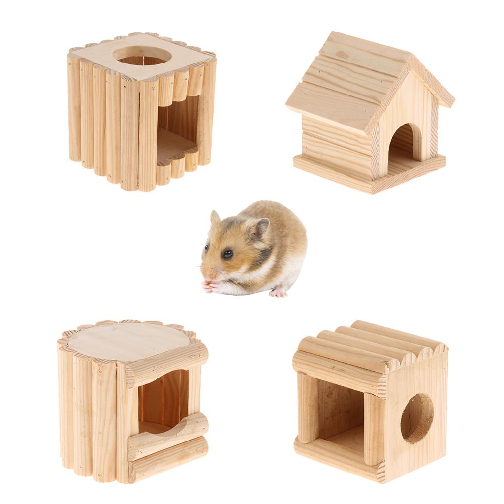 Hamster Nest Double Holes Hut Gerbil Mouse Small Animal Wood Castle