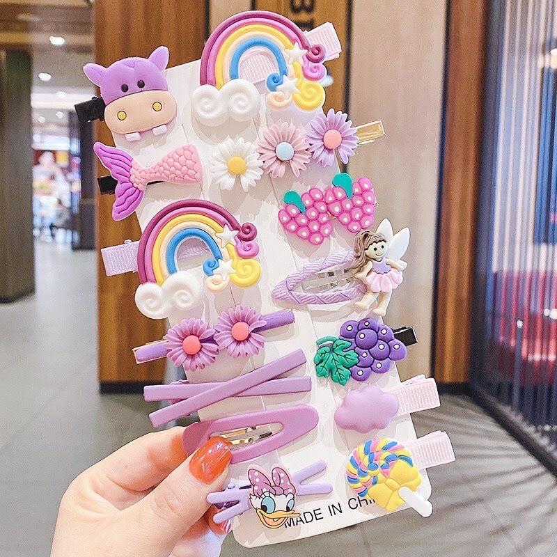 Set 14 kẹp tóc mái nhiều màu dễ thương cho bạn gái