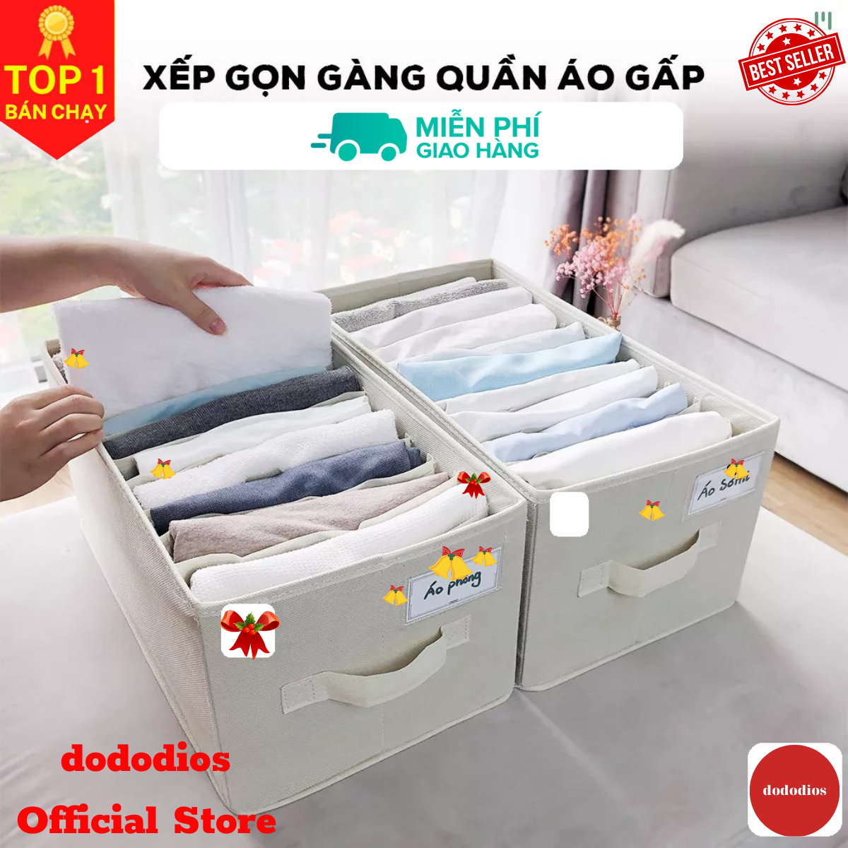 12 Ngăn - Hộp vải đựng quần áo chia ngăn dododios chất liệu vải không dệt giỏ đựng quần áo đồ lót chia 7, 9 và 12 ngăn