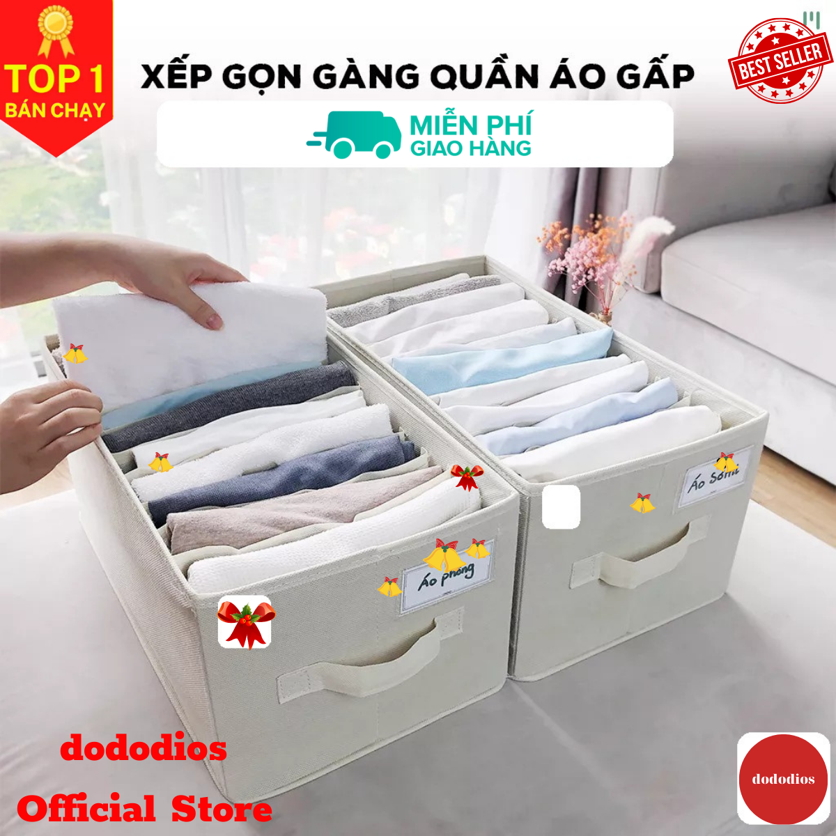 Hộp vải chia 11 ngăn độc quyền dododios có tag gắn tên hộp lõi dày 2mm rất cứng cáp đựng quần jeal áo thun áo len