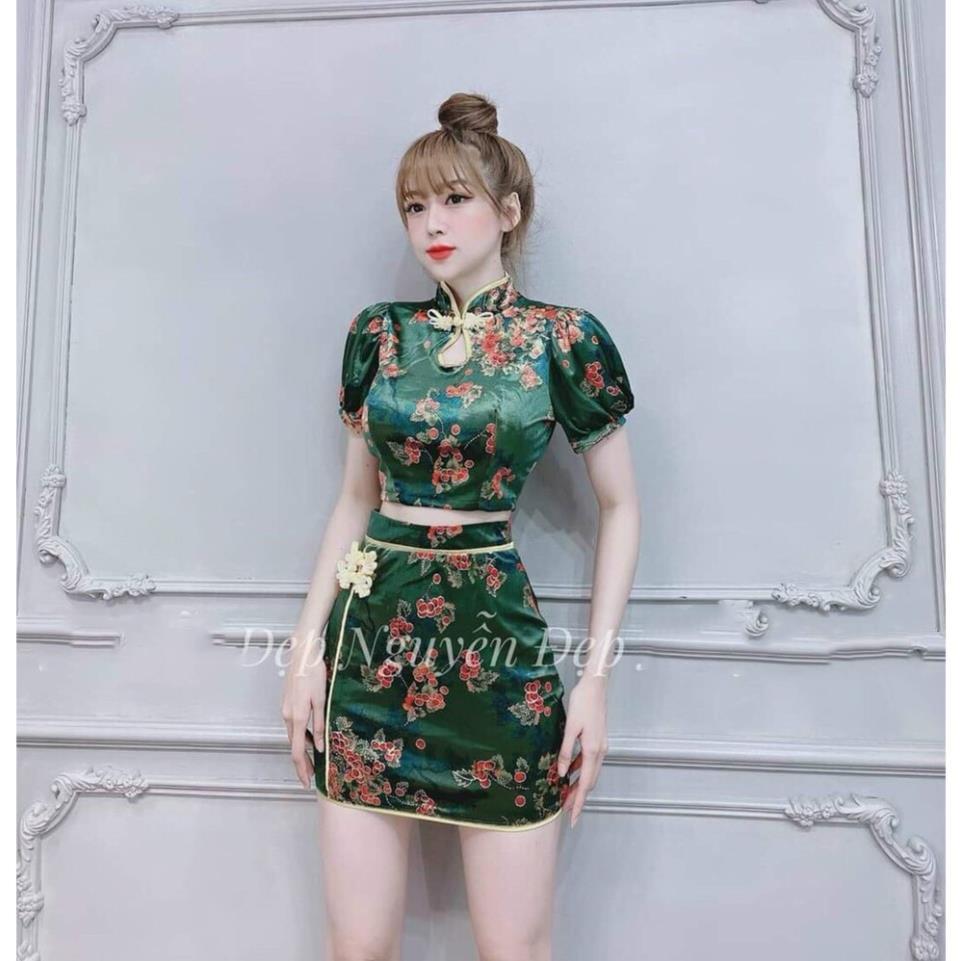TASA Set váy họa tiết hoa kiểu tàu ( đỏ, vàng, xanh ) tôn dáng siêu xinh cho nàng thời trang nữ dạo phố dự tiệc