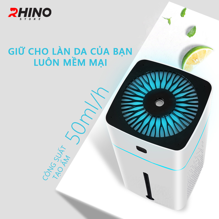 Máy phun sương xông tinh dầu tạo ẩm Rhino H101 dung tích 1000ml, không gây tiếng ồn, tích hợp đèn ngủ RGB nhiều màu, có chế độ tự ngắt - Hàng chính hãng