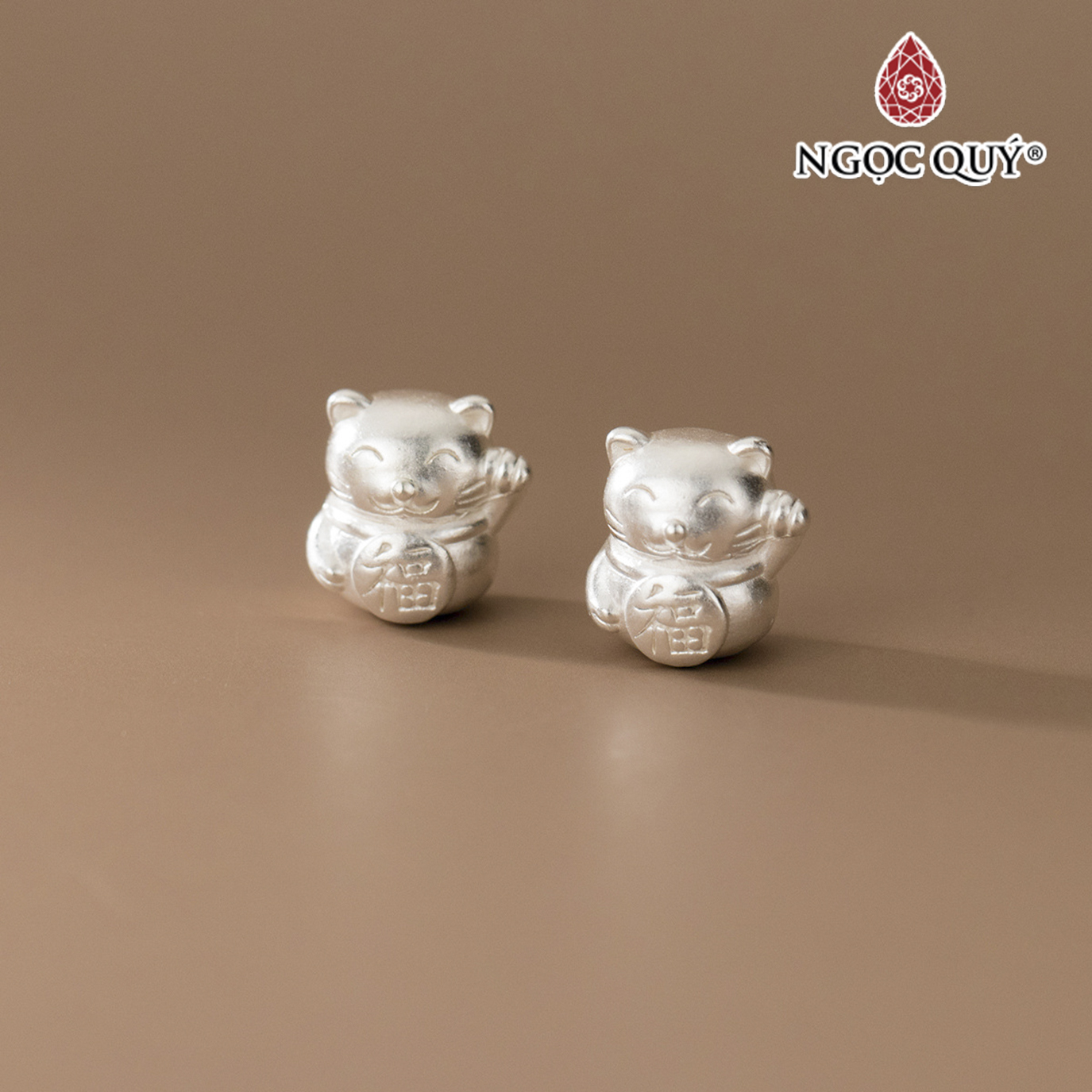 Charm bạc 3D hình mèo thần tài xỏ ngang - Ngọc Quý Gemstones