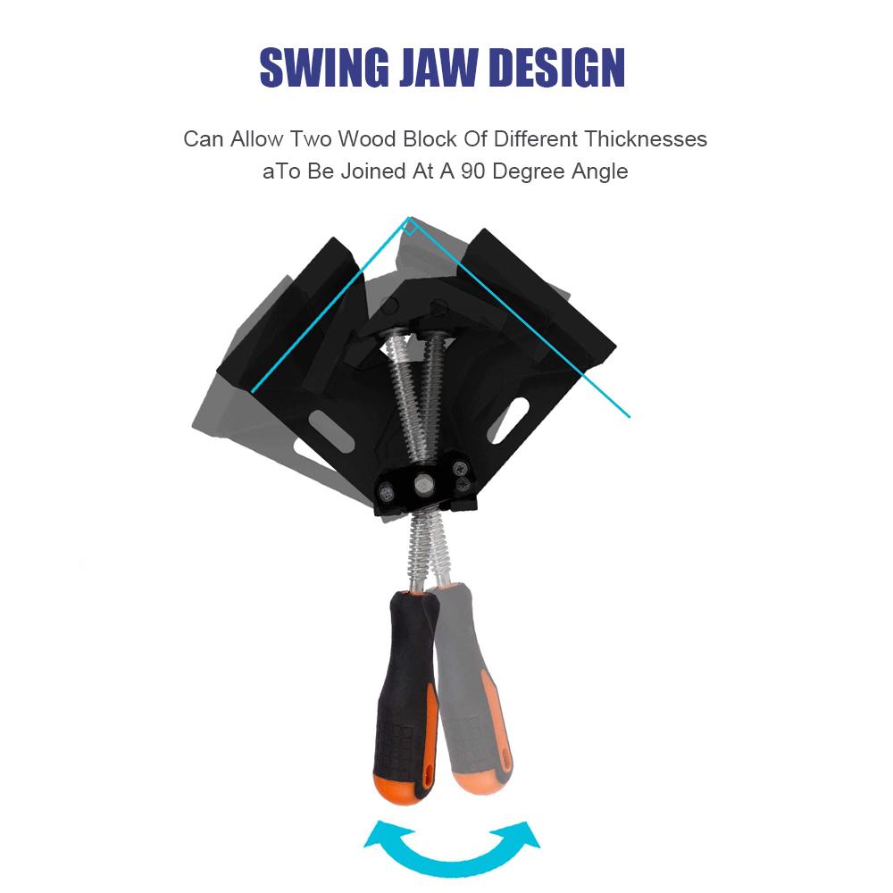 Right Angle Clamp Single Handle Aluminum Alloy Corner Clamp Adjustable Swing Jaw 90 Degree Clip Clamp Tool Woodworking