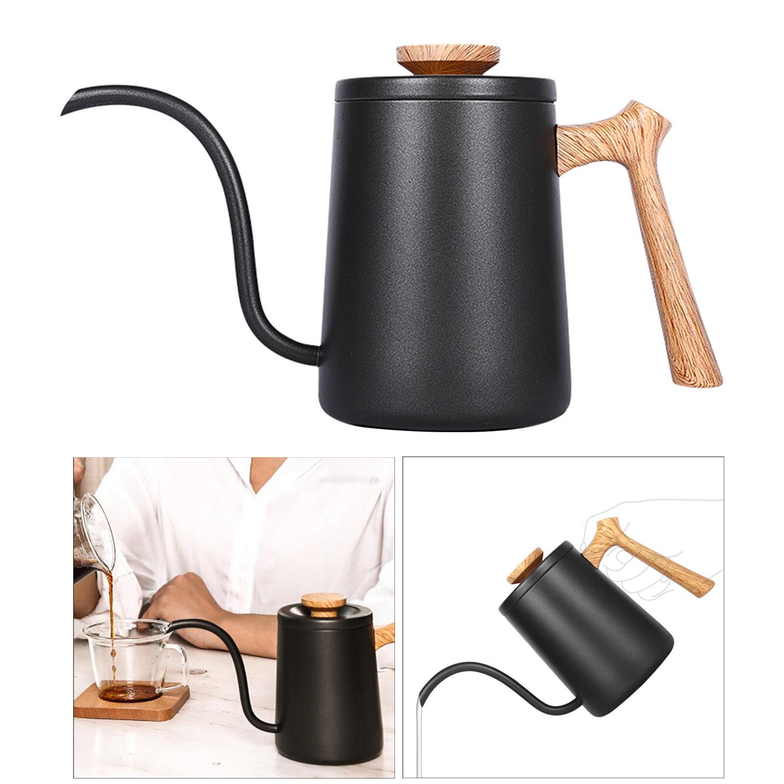 Drip Coffee Pot 600ml Kettle Wood Handle Narrow  for Coffee Maker Black