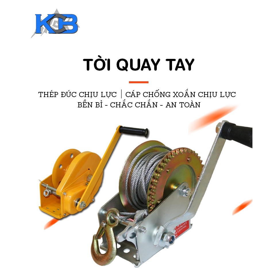 Tời quay tay 1400LBS- tải trọng nâng 635kg, cáp 8m