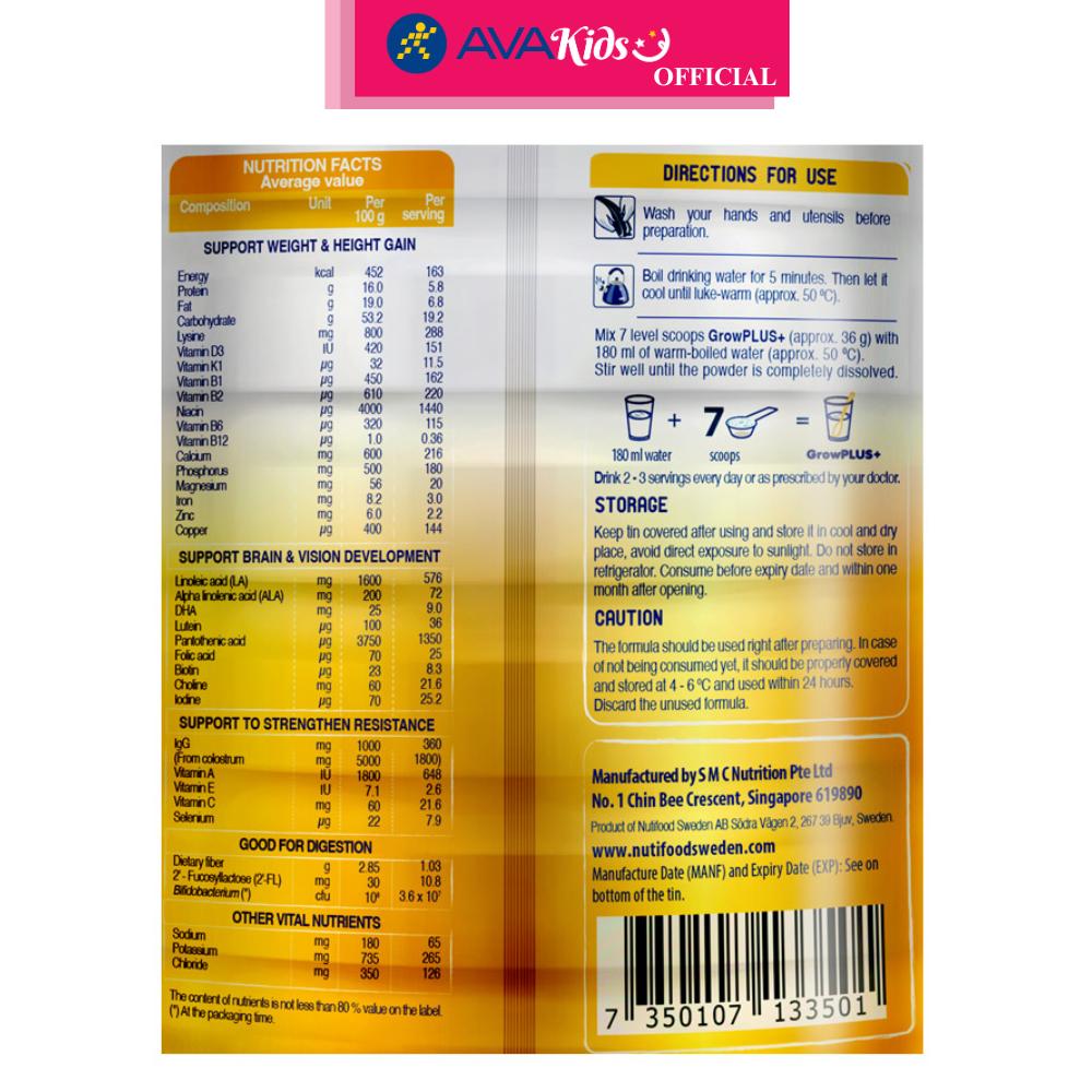 Sữa bột Nutifood GrowPLUS+ vàng 1+ (sữa non) hương vani 800g (1 - 2 tuổi) - Hàng Chính Hãng