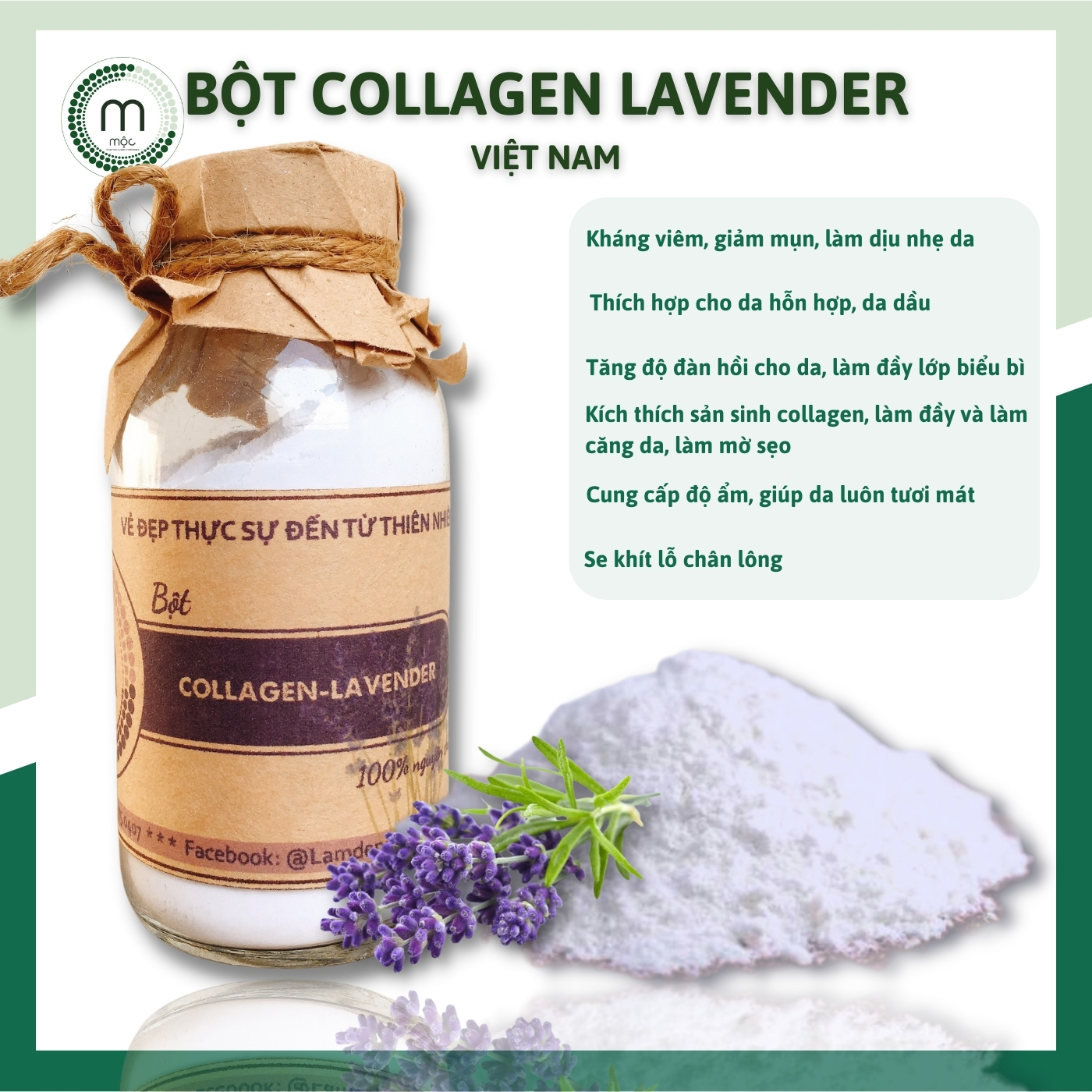 Bột Collagen, Lavender thiên nhiên đắp mặt  nguyên chất 200ml  FreeShip