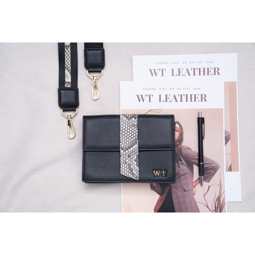 Túi Xách Nữ Có Quai Đeo Da Bò Phối Da Trăn Cao Cấp Màu Đen WT Leather 050199102