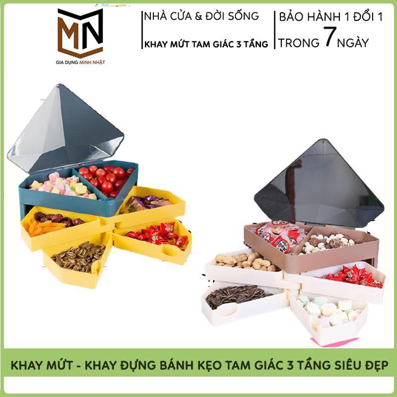 Khay Mứt Tết, Khay Đựng Mỹ Phẩm, Khay Đựng Đồ Sang Chảnh 3 Tầng Tam Giác Cao Cấp Cho Bàn Làm Việc, Bàn Uống Nước