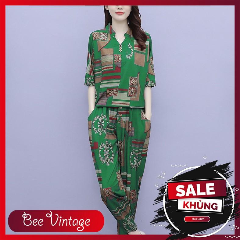 Set Bộ Đồ Nữ Trung Niên Chất Đũi Thô Mềm Mát Sang Trọng Thoải Mái