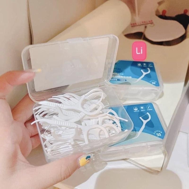Hộp 50 Chiếc Tăm Chỉ Nha Khoa Triệt Trùng Vệ Sinh Răng Miệng DENTAL FLOSSERS Tăm Xỉa Răng Đầu Xương Cá Kẽ Răng ORALTANA