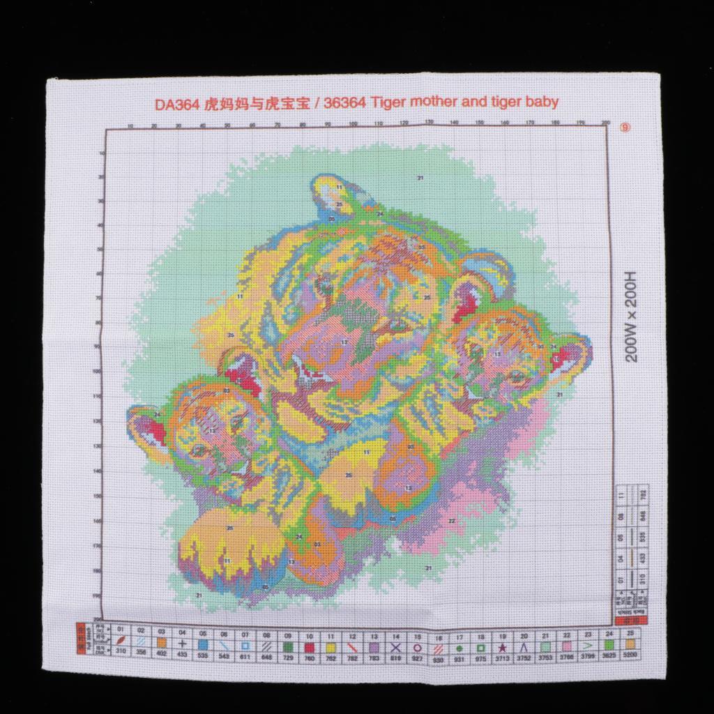 DIY Handmade Needlework Cross Stitch Set Embroidery Kit Precise Printed Tigers
