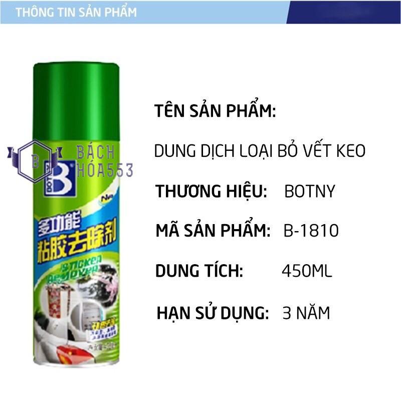 Chai xịt tẩy keo băng dính, tẩy băng keo, nhựa đường Botny 450ml