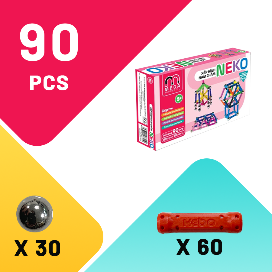 6030S - Bộ xếp hình nam châm thông minh 7 màu Neko - Thanh ngắn