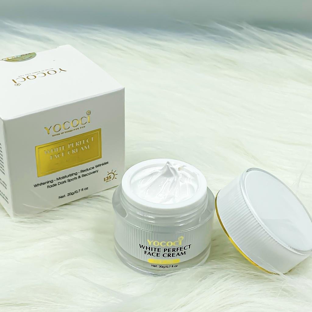 Bộ 3 sản phẩm Yococi Perfect gồm 1 serum dưỡng da 20ml, 1 kem dưỡng trắng da mặt 20g & 1 nước tẩy trang 150ml