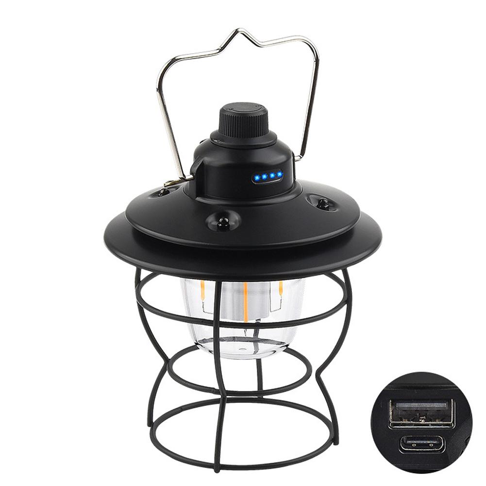 USB Charging Light Retro Camp Lantern Outdoor Camping Hiking Tent Night Light Lamp Stepless Dimming 3 Light Modes