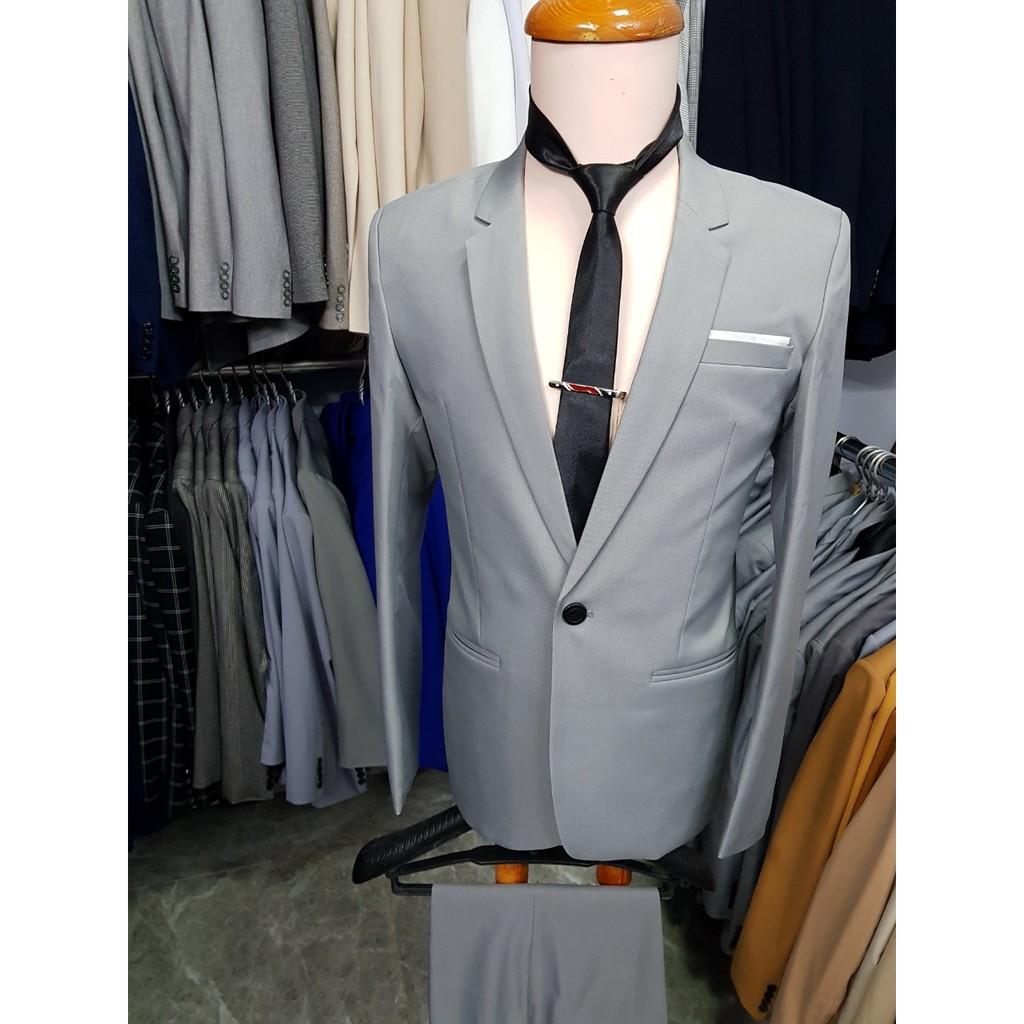 Bộ vest nam xám ghi form ôm body chất vải mềm mỏng