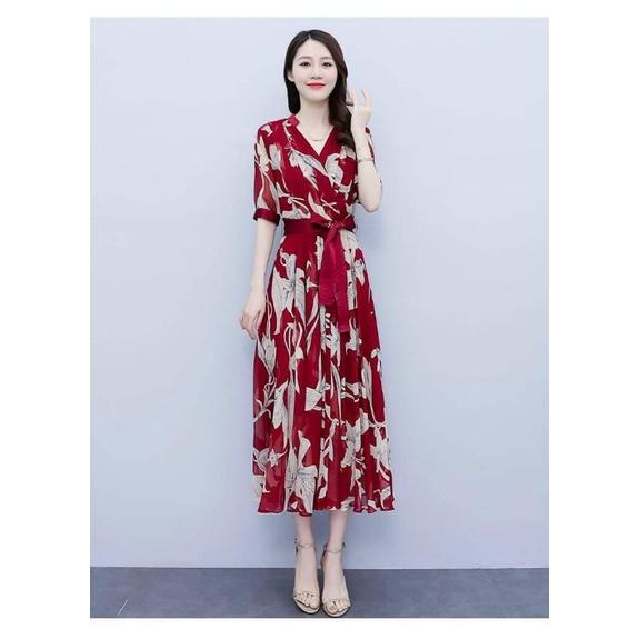 HÀNG NHẬP - ĐẦM MAXI VOAN HOA EO BUỘC DÂY